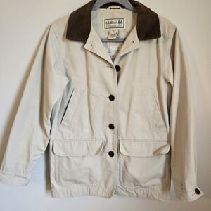 VTG READ LL Bean Women Chore Coat Large Tan Canvas Barn Jacket Corduroy XSP